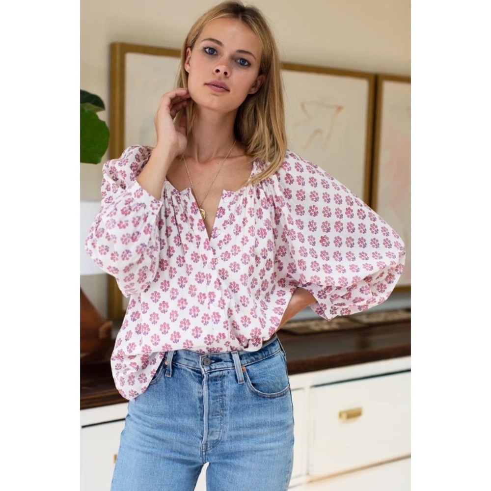 Emerson Fry Frances Blouse Bella Organic Cotton Floral Block Print Large